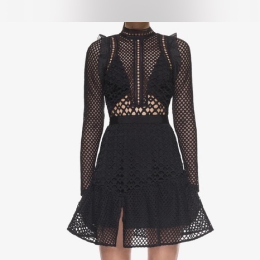 REVOLVE Self - portrait Black Long Sleeve Mesh Dress